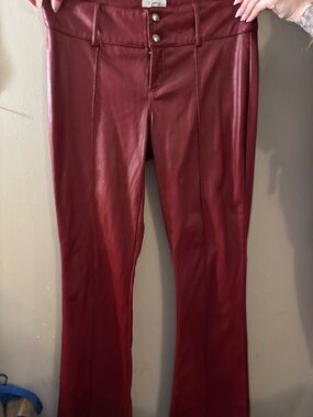 Garage Wine Faux Leather Flare Jeans